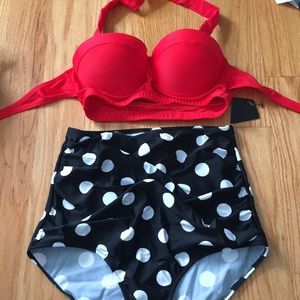 Polka dot high waisted bathing suit